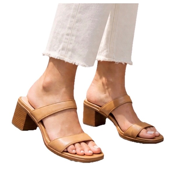 Madewell Shoes - Madewell Saige Kiera Two Double Strap Slide Sandal Brown Leather 8.5 Block Heel